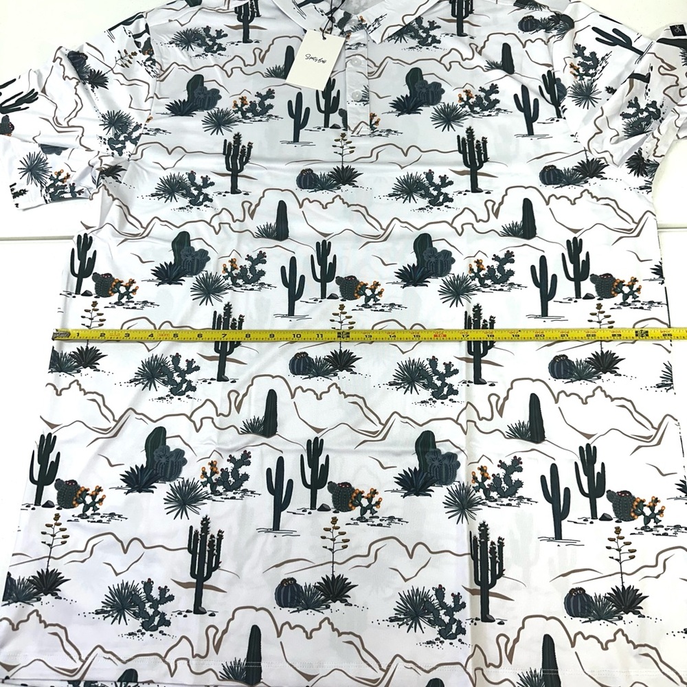 White Cactus Print Golf Polo Shirt Quick Dry - Picture 6 of 9